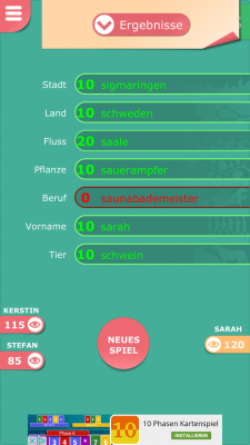 Für eine einzige richtige Antwort welche kein anderer Spieler hat bekommst du 20 Punkte.