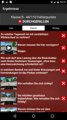 Die Fragen können gefiltert angezeigt werden.