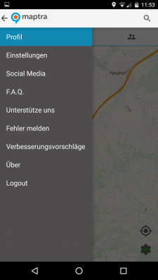 Über das App-Menü gelangst du zu den Einstellungen und zum LogOut.