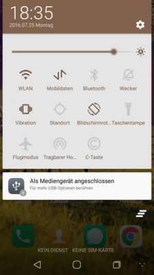 Die Quicksettings in Braun könnten etwas hübscher sein. Dafür sind sie gut lesbar.