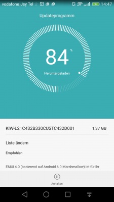 Kein Pappenstiel, aber die 1,73 GByte Update haben sich gelohnt, Marshmallow auf dem Honor 5X macht Spaß!