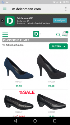 Nach einem Klick auf eine der Kollektionen leitet dich die App direkt auf die mobile Ansicht der Webseite weiter.