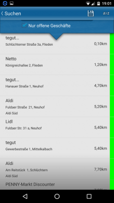 Bei Bedarf lässt du dir nur geöffnete Geschäfte anzeigen.