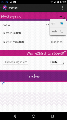 Die Umrechnung kann in cm oder Inch erfolgen.