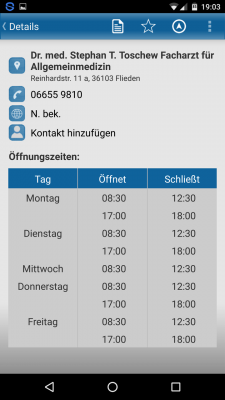 Mit einem Klick auf die Adresse erfährst du alle Details und lässt dich bei Bedarf mit dem Navi-Button direkt zur angegebenen Adresse leiten.