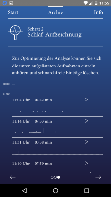 Du hast die Möglichkeit die Aufnahme zu optimieren und Schnarchfreie Zeiten zu löschen.