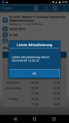 Ein Klick auf die drei Punkte zeigt die letzte Aktualisierung der Angaben.
