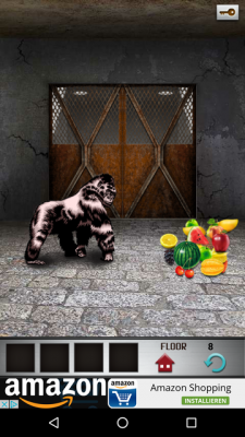 Finde das richtige Futter für den Gorilla. Danach gibt er den Weg frei.