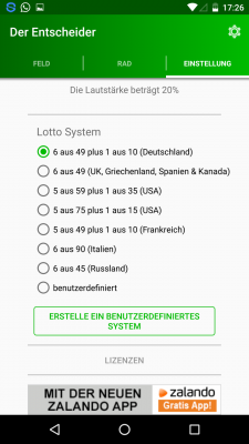 Die App kann dir ebenfalls ein paar Lottozahlen vorgeben. Dazu wählst du in den Einstellungen aus, nach welchem System du spielst.