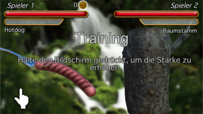 Hotdog gegen Baumstamm - ein ungleiches Duell.