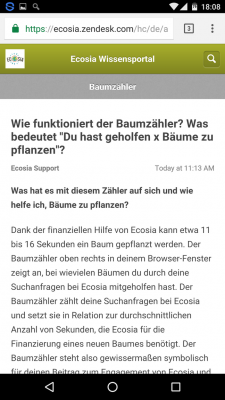 Der Baum-Button neben der Suchleiste zeigt dir den sogenannten Baumzähler an. Hier erfährst du, wie viele Bäume durch dich schon gespendet wurden.