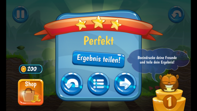 Du schließt den Level mit drei Sternen ab und erhältst dafür Goldmünzen.