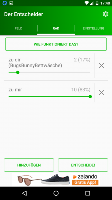 Nachdem du deine Auswahlmöglichkeiten angegeben hast betätigst du den Regler.