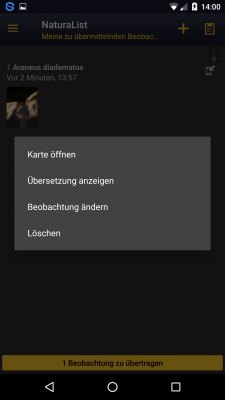 Deine Beobachtungen werden auf der Startseite angezeigt. Mit einem Klick auf das Smartphone kannst du diese bearbeiten.