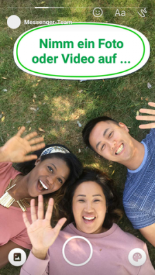 Du nimmst mit dem Facebook Messenger ein Foto oder Video auf. Über die Buttons oben rechts verzierst du dein Foto mit Malereien und Stickern.