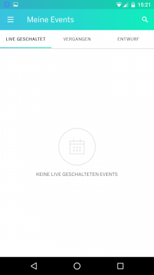 Die Startseite von Eventbrite Veranstalter nach erfolgreicher Anmeldung. Leider ist das Erstellen eines Events nicht über die App möglich.