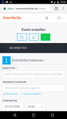 Nach einer Registrierung auf der Eventbrite Webseite erstellst du ein Event, welches dann nach einer Live-Schaltung auf der Eventbrite Veranstalter App sowie in der App Eventbrite Fun Local Events erscheint.