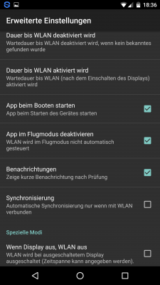 Die erweiterten Einstellungen gibst du an, das eine automatische Synchronisierung des Gerätes nur bei angeschaltetem WLAN möglich ist. 