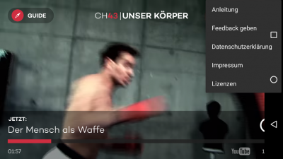 Die Videos kommen von Fernsehsendern oder YouTube. Über den Guide wählst du dir deinen Channel aus.