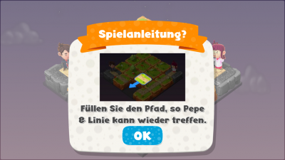 Bewege die Platten so, dass Pepe und Line sich in der Mitte treffen.
