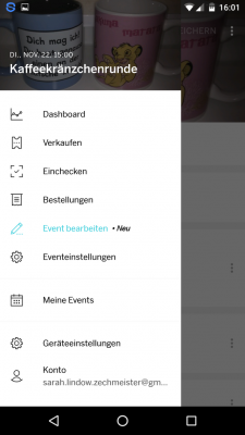 Über das Menü bei Eventbrite Veranstalter gelangst du zu den Ticketverkäufen und bearbeitest dein Event.