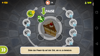 Mit einem Klick auf das Kuchenstück öffnet sich das Power-Up-Menü.