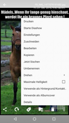 Über die drei Punkte rufst du das Menü auf um die Bilder als Hintergrund zu verwenden oder sie weiter zu bearbeiten.