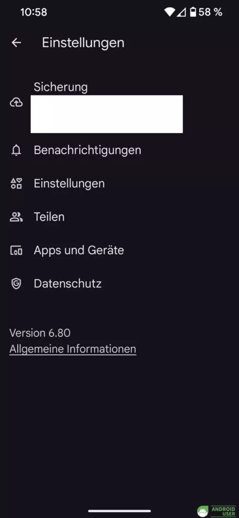 Fotos auf Google sichern