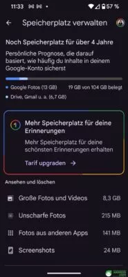 Kontospeicherplatz in Google Fotos