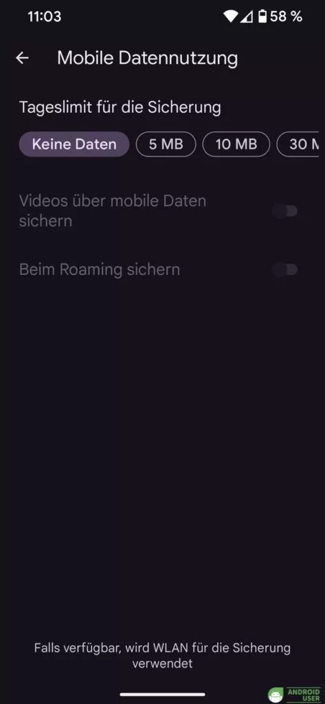 Fotos auch über Mobilfunk sichern
