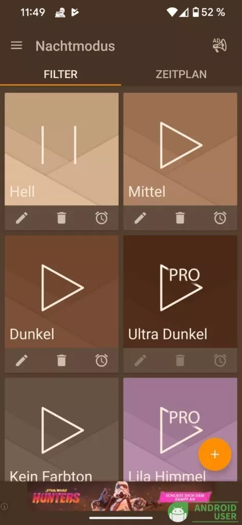 Nachtmodus Android in der Blaulicht App