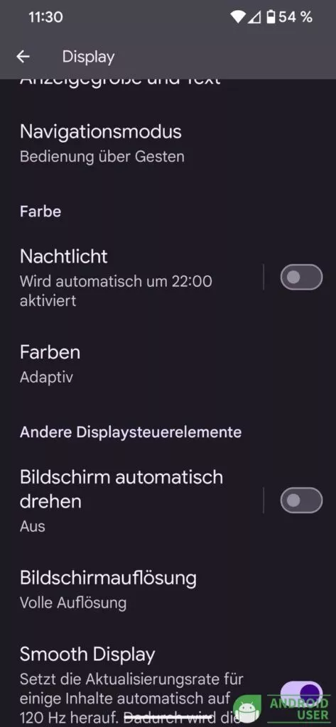 Android Nachtmodus anpassen
