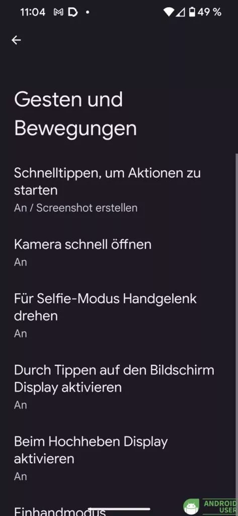 Vorhandene Gestensteuerung Android
