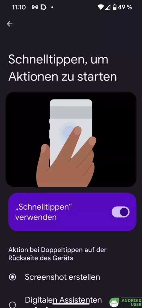 Schnelltippen, um Aktionen zu starten
