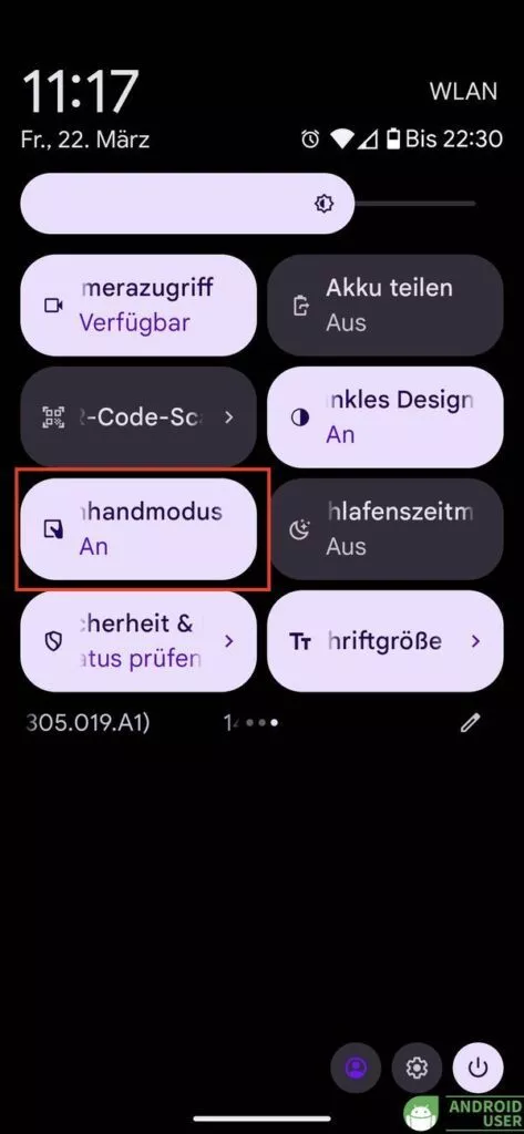 Einhandmodus über die Schnelleinstellungen aktivieren