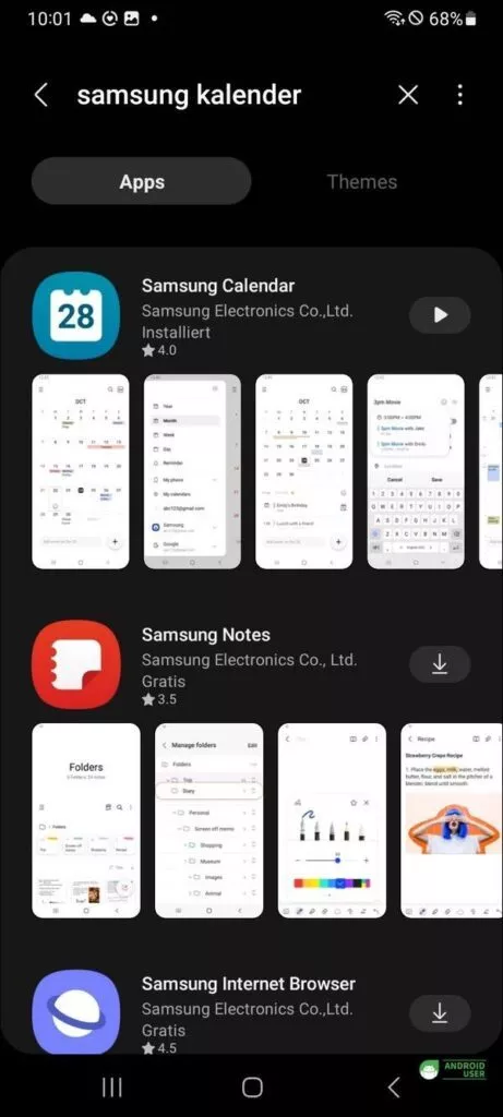 Der Samsung Kalender ist vorinstalliert