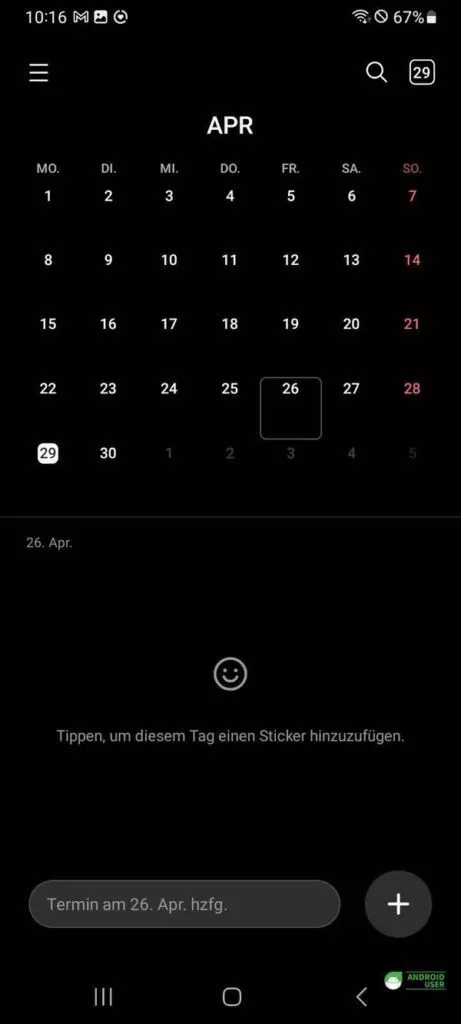 Öffne das Menü des Samsung Kalender
