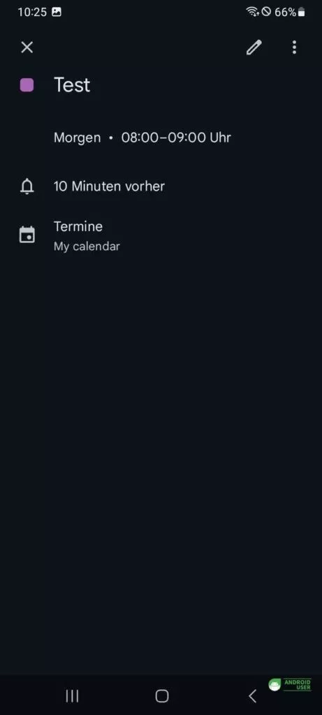 Google Kalender mit Termin aus dem Samsung Kalender