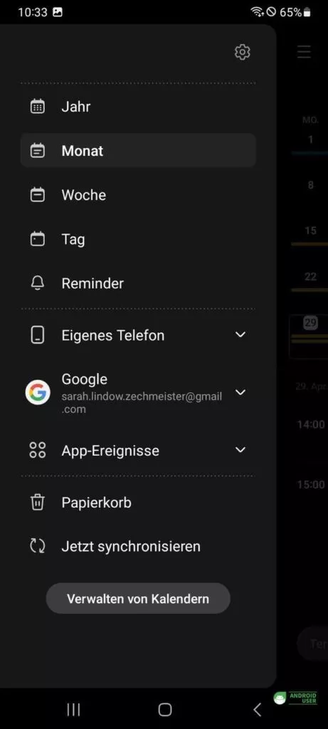 Synchronisieren im Samsung Kalender