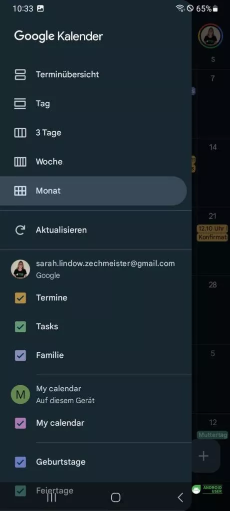Aktualisieren im Google Kalender