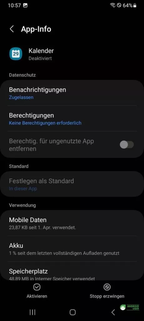 Samsung Kalender wieder aktivieren