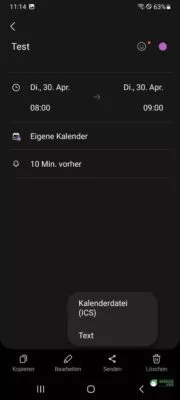 Einzelne Termine als ICS Datei versenden