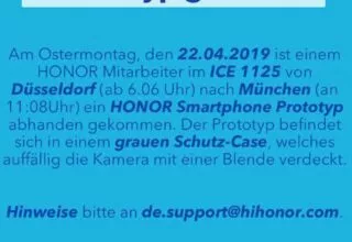 Honor verliert angeblich Prototyp des Honor 20 in Deutscher Bahn