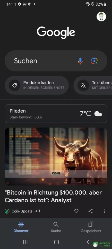 Aufrufen der Google App um Discover zu deaktivieren
