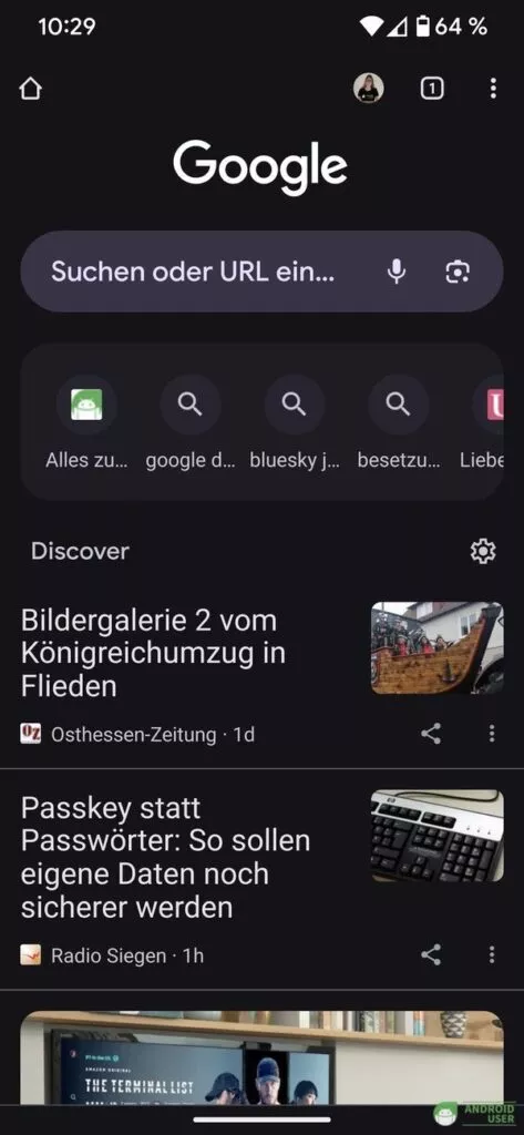 Chrome Browser auf deinem Android Smartphone aufrufen und auf das Zahnrad klicken
