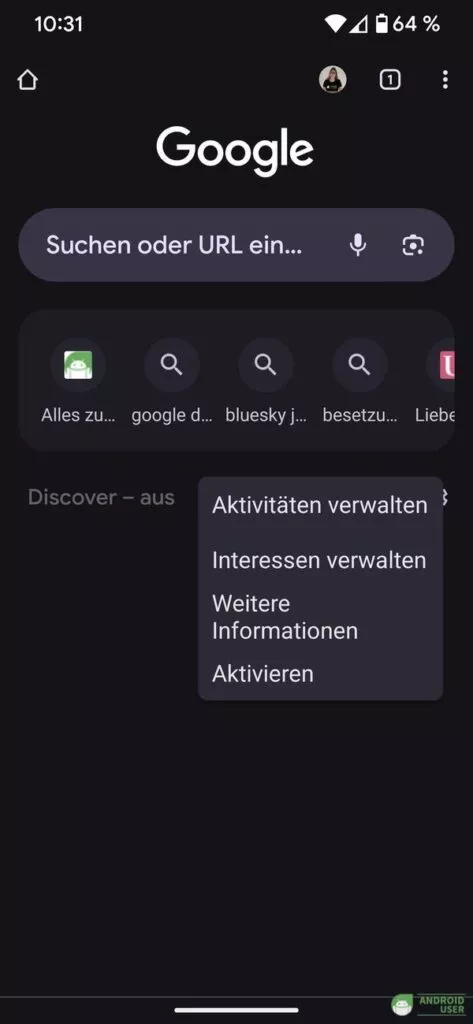 Das Aktivieren von Discover funktioniert auf umgekehrtem Weg