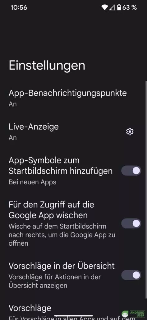 Du deaktivierst die Wischgeste für die Google App/Discover