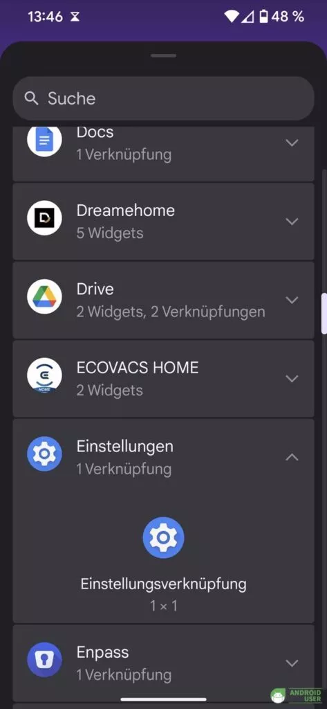 Du nutzt das Einstellungswidget für das Android Benachrichtigungsprotokoll