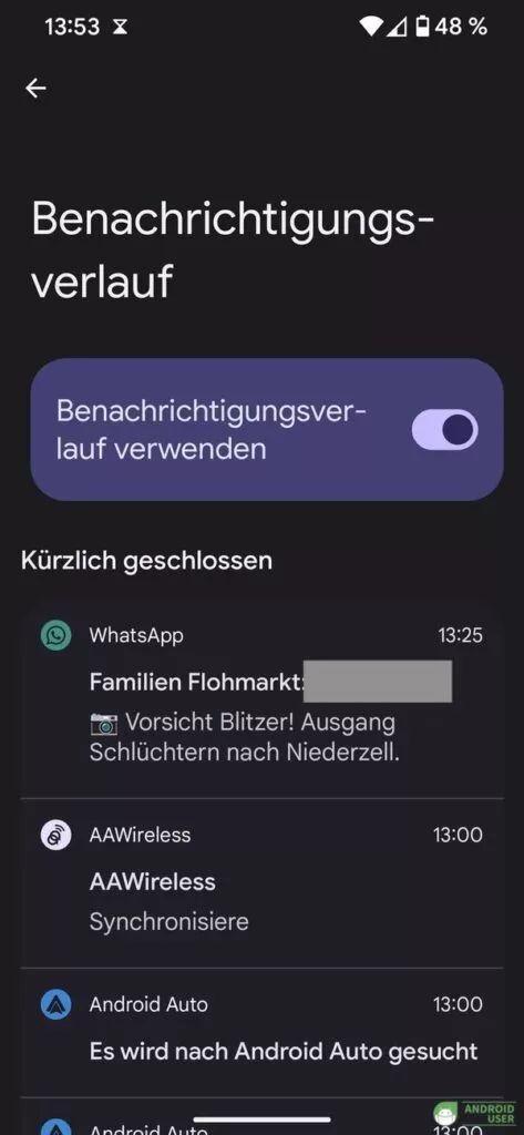 ANdroid Benachrichtigungsverlauf