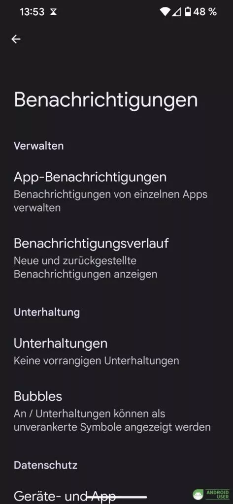 Android Benachrichtigungsverlauf für zurückgestellte Nachrichten
